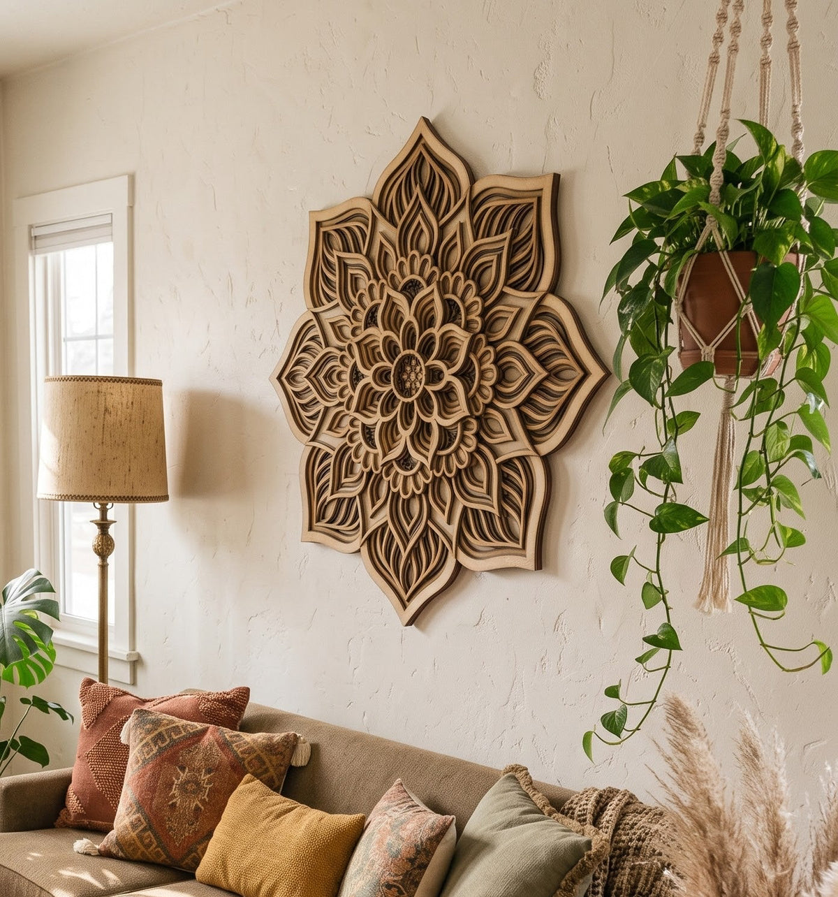 Lotus Mandala Layered Wood Art Piece