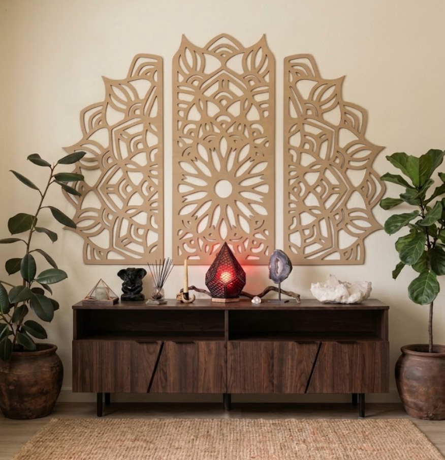 Lotus Mandala Laser Cut Wood Art