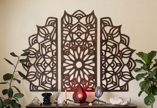 Lotus Mandala Laser Cut Wood Art