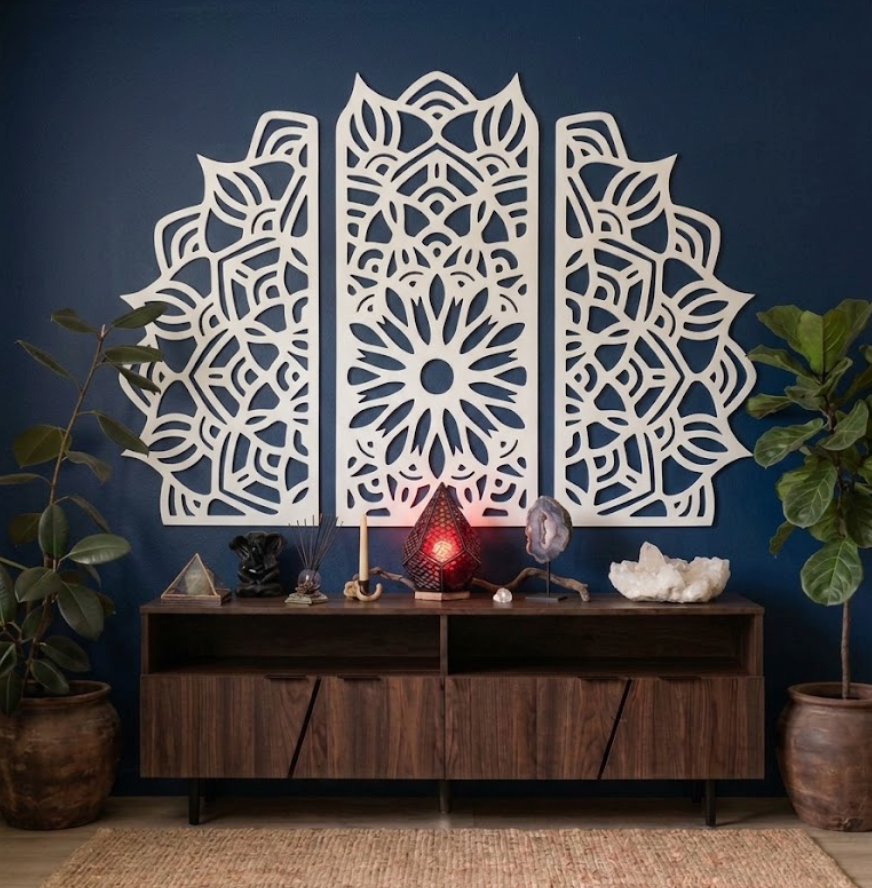 Lotus Mandala Laser Cut Wood Art